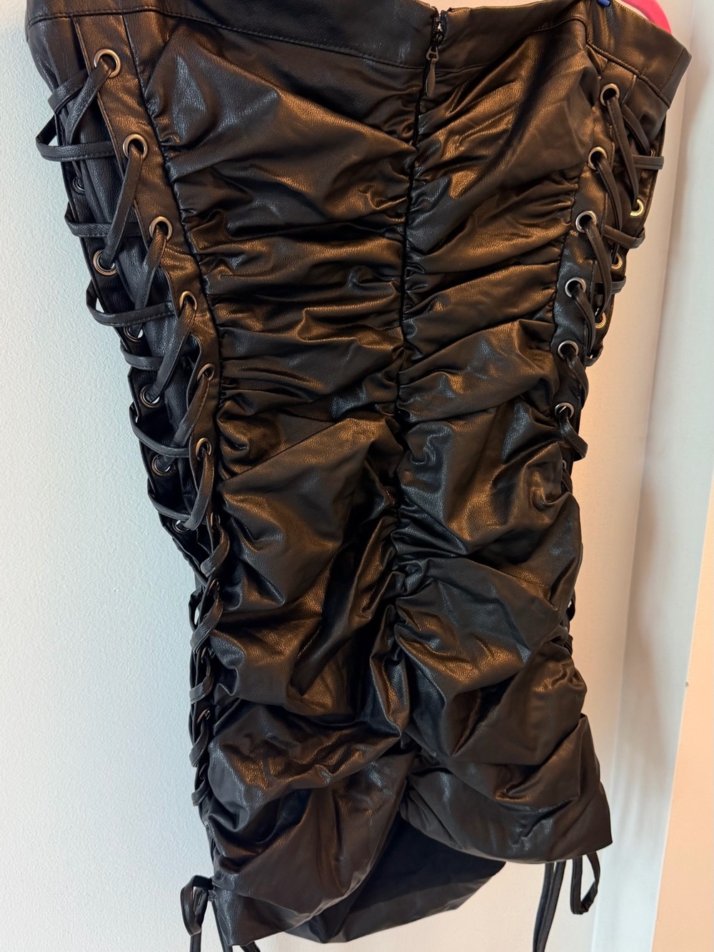 Forever 21 Black Ruched Lace-Up Faux dress mini